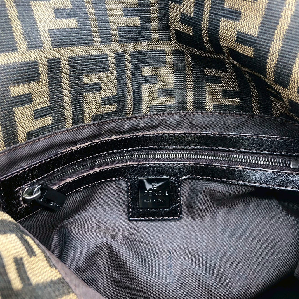 FENDI Mamma Bucket Handbag Shoulder Bag Zucca Nylon Canvas Leather Brown Women's Vintage Men's Brand PRE-OWNED
