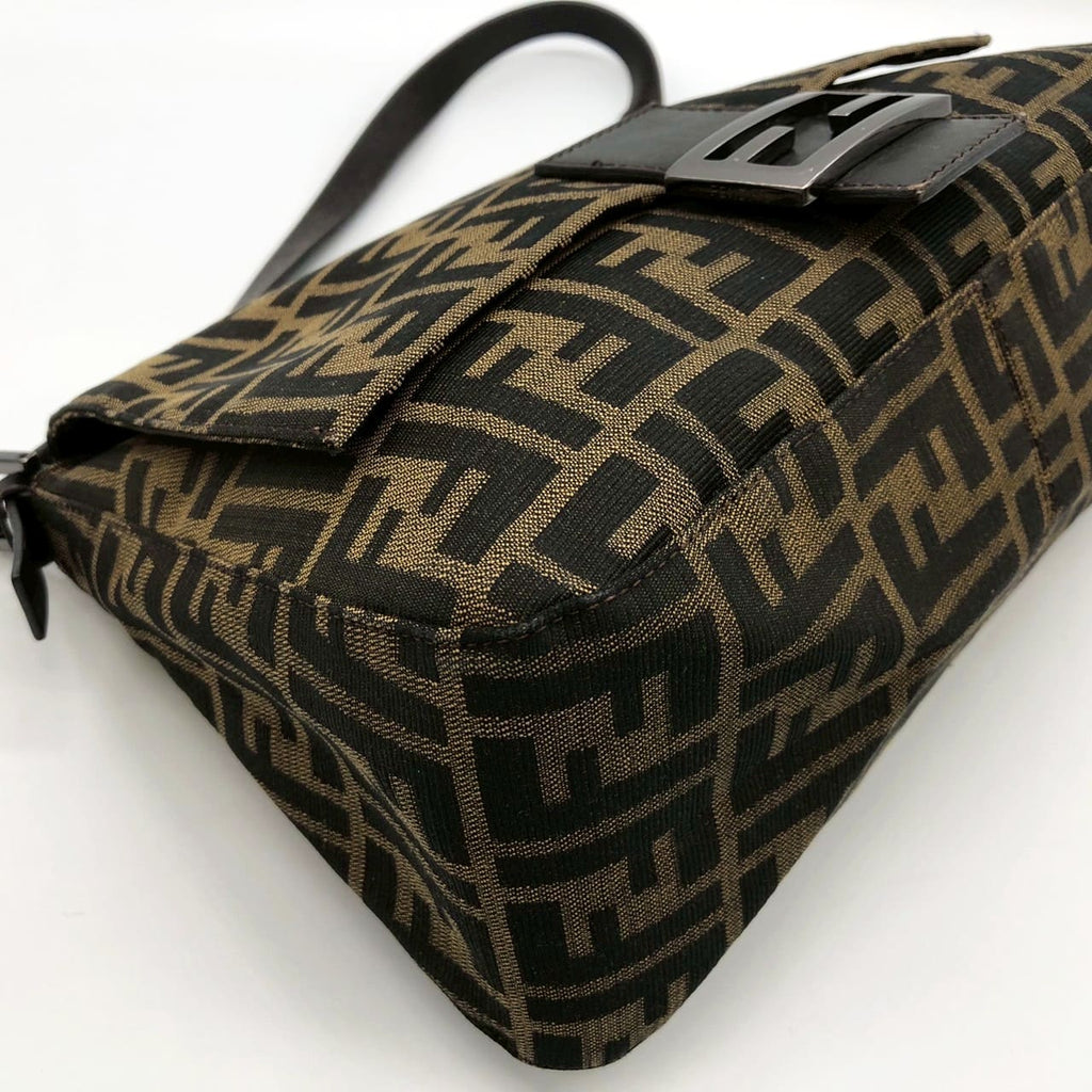 FENDI Mamma Bucket Handbag Shoulder Bag Zucca Nylon Canvas Leather Brown Women's Vintage Men's Brand PRE-OWNED