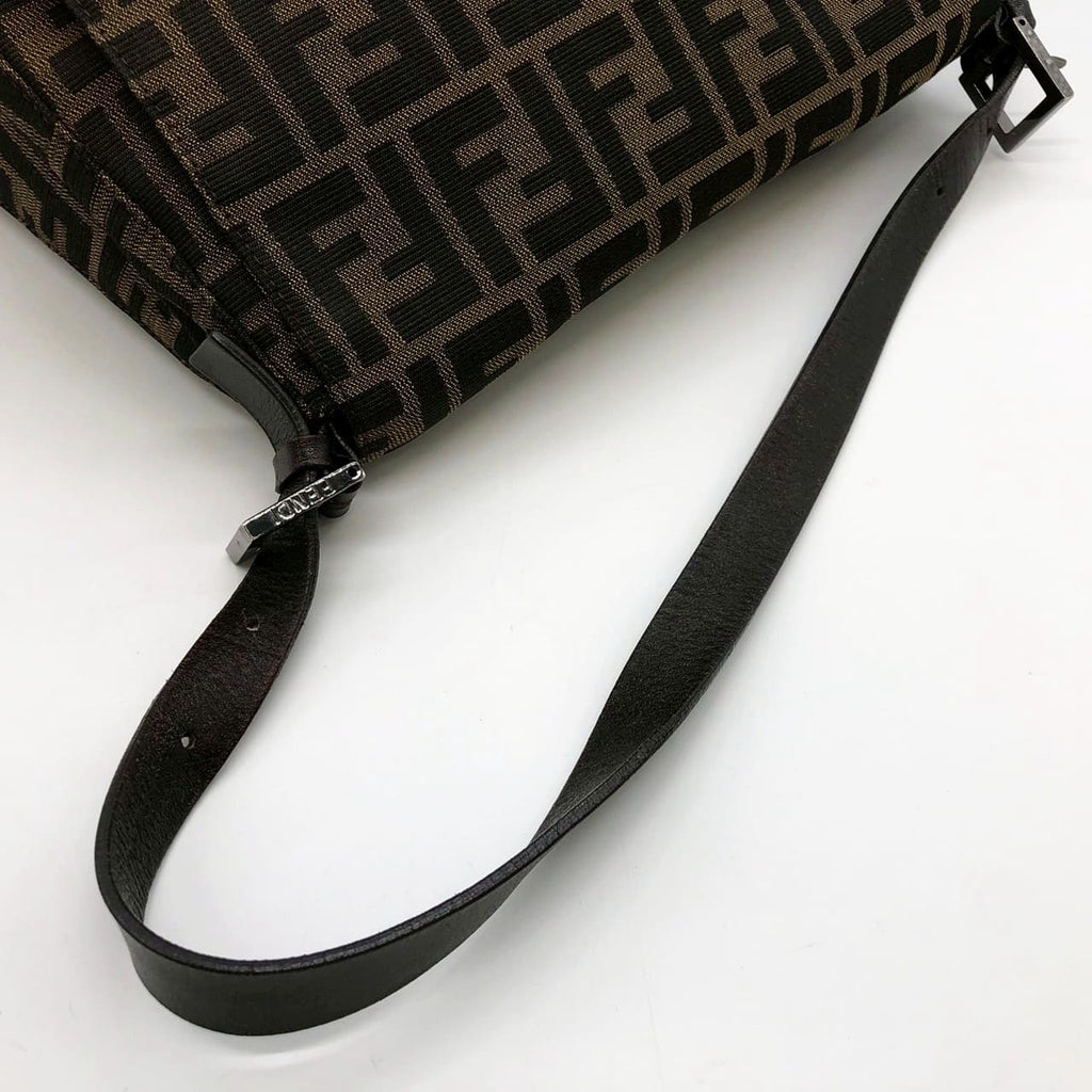 FENDI Mamma Bucket Handbag Shoulder Bag Zucca Nylon Canvas Leather Brown Women's Vintage Men's Brand PRE-OWNED