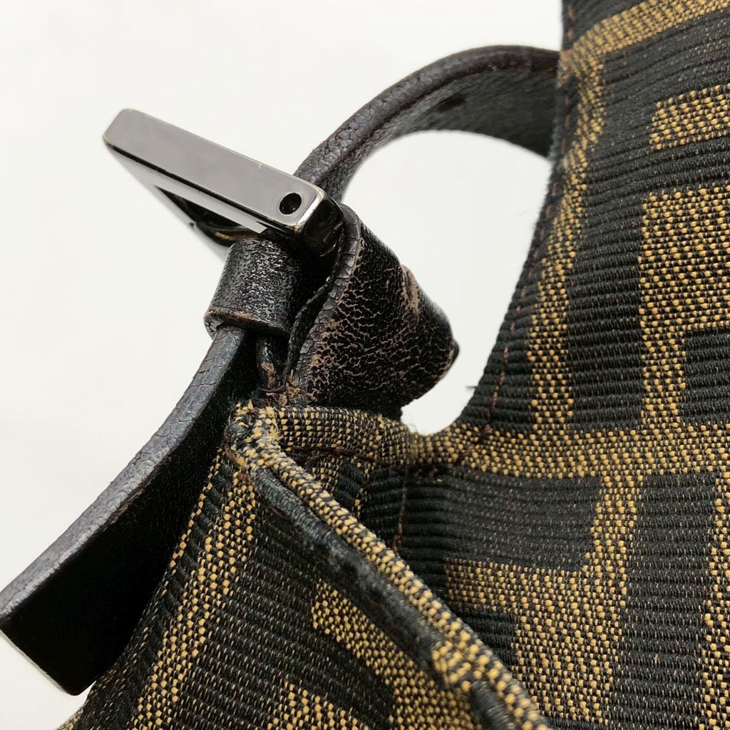 FENDI Mamma Bucket Handbag Shoulder Bag Zucca Nylon Canvas Leather Brown Women's Vintage Men's Brand PRE-OWNED