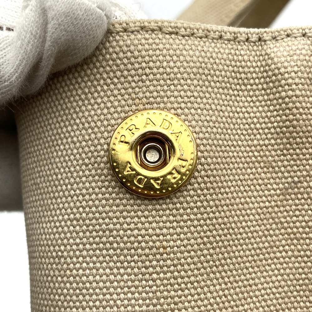 PRADA Prada Canapa Beaded Tote Bag Handbag Stud Canvas Beige Ivory Women's