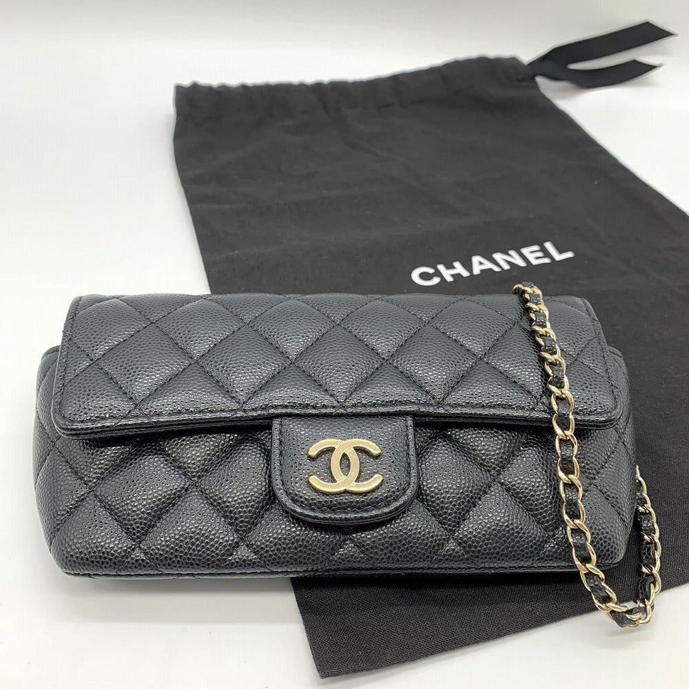 CHANEL Eyewear Case, Chain Shoulder Glasses & Sunglasses Case, Caviar Leather, Black, Gold Hardware, Women's Fashion
