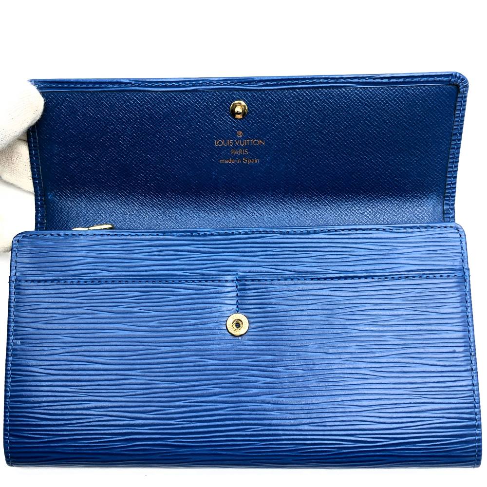 LOUIS VUITTON Louis Vuitton Portefeuille Sarah Long Wallet in Epi Leather, Blue, M63572, Women's and Men's Fashion