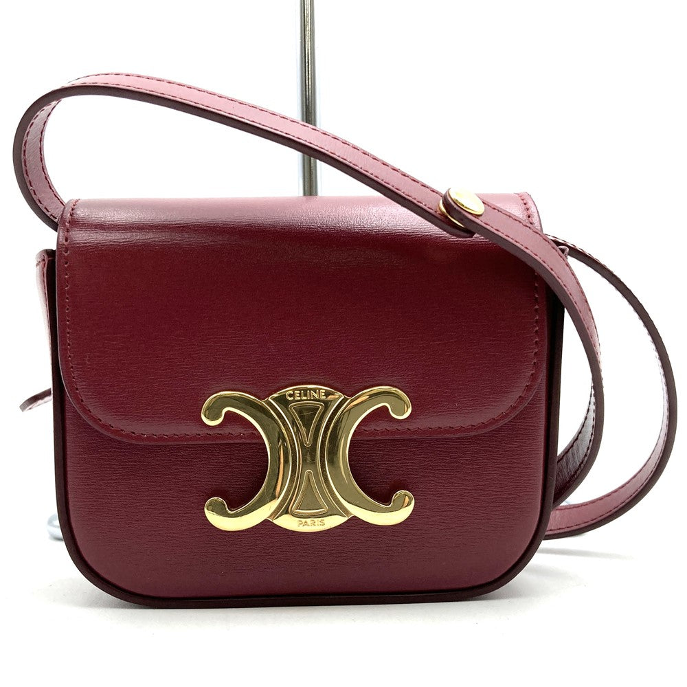 Excellent condition CELINE Mini Claude shoulder bag, mini shoulder bag, pochette, leather, red/burgundy, women's, used, gift. PRE-OWNED