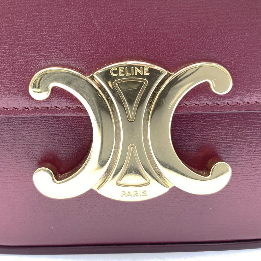 Excellent condition CELINE Mini Claude shoulder bag, mini shoulder bag, pochette, leather, red/burgundy, women's, used, gift. PRE-OWNED