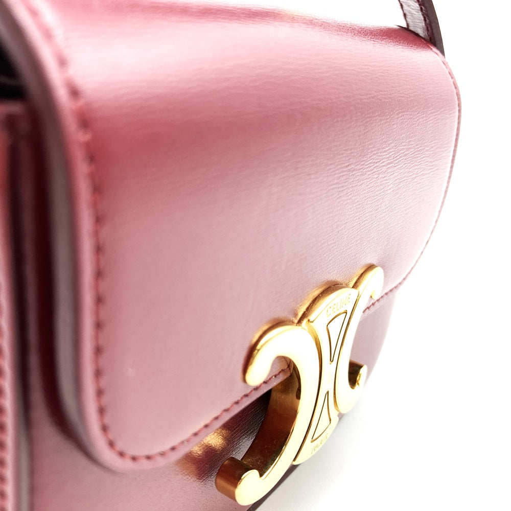 Excellent condition CELINE Mini Claude shoulder bag, mini shoulder bag, pochette, leather, red/burgundy, women's, used, gift. PRE-OWNED