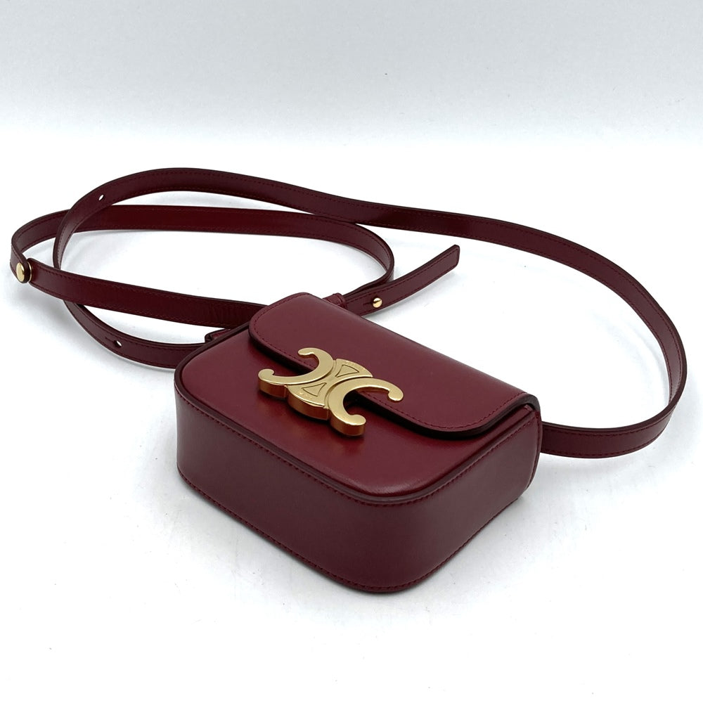 Excellent condition CELINE Mini Claude shoulder bag, mini shoulder bag, pochette, leather, red/burgundy, women's, used, gift. PRE-OWNED