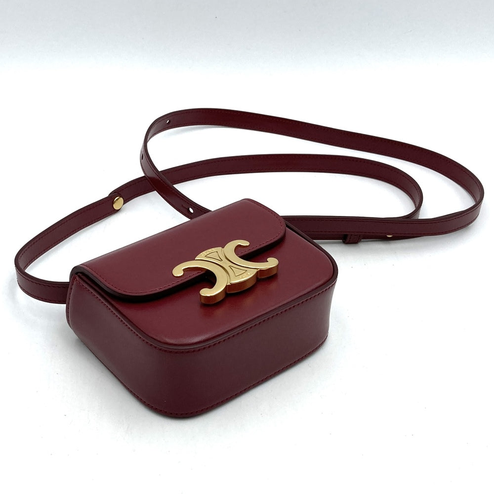 Excellent condition CELINE Mini Claude shoulder bag, mini shoulder bag, pochette, leather, red/burgundy, women's, used, gift. PRE-OWNED