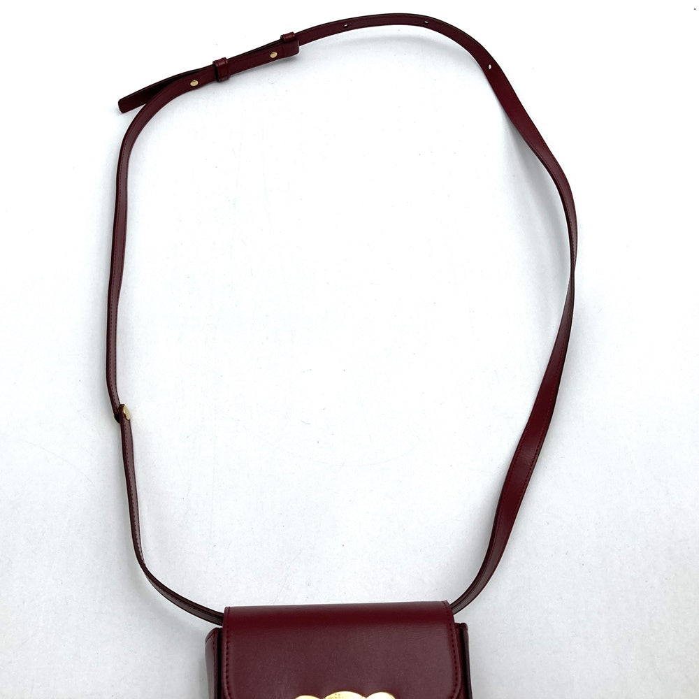 Excellent condition CELINE Mini Claude shoulder bag, mini shoulder bag, pochette, leather, red/burgundy, women's, used, gift. PRE-OWNED