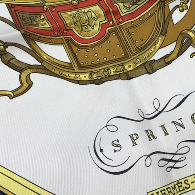 HERMES Carre 90 SPRINGS Scarf, Four-Wheeled Carriage, Silk, Navy, Women's Fashion Accessory