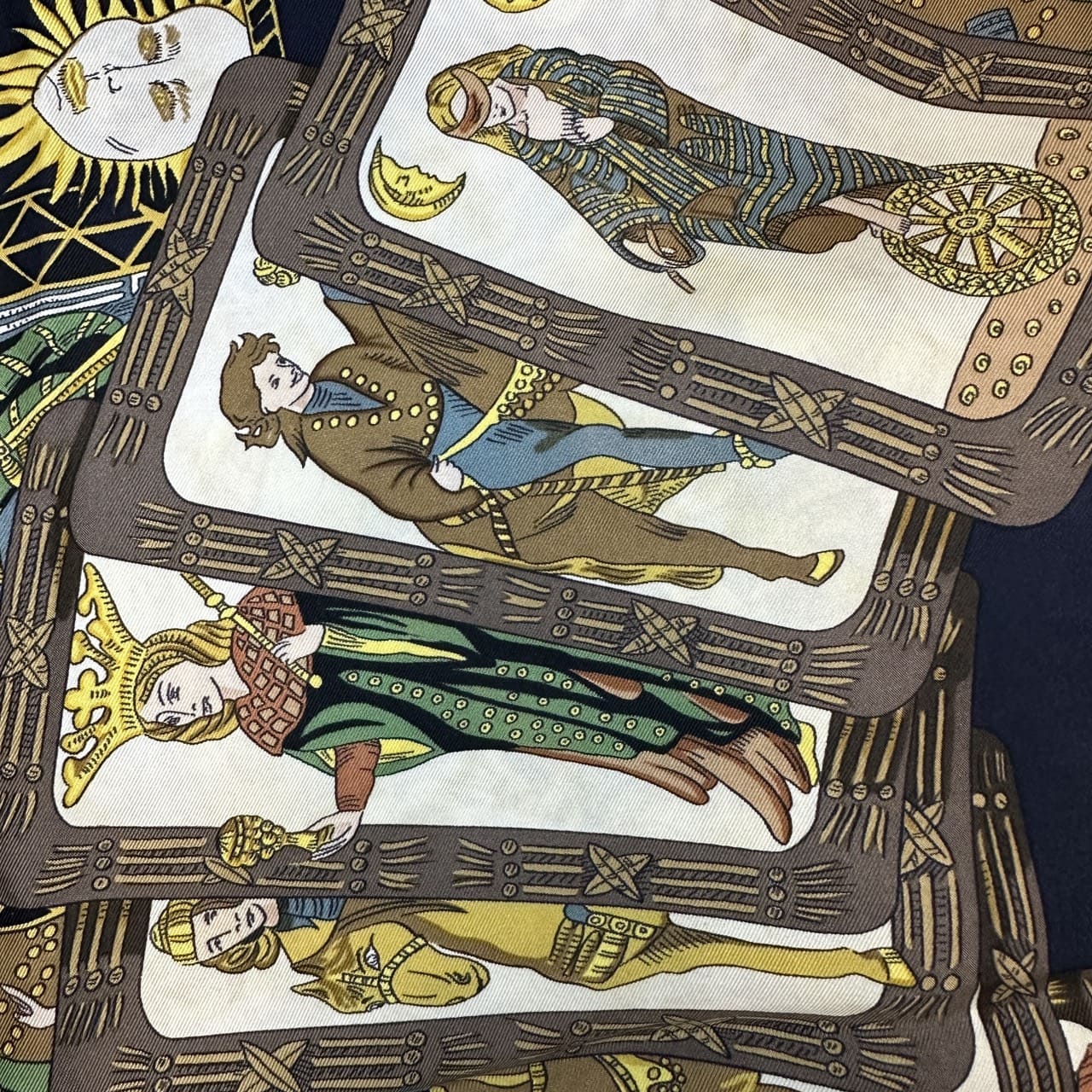 HERMES Carre 90 Scarf LE TAROT Tarot Card Silk Navy Women's