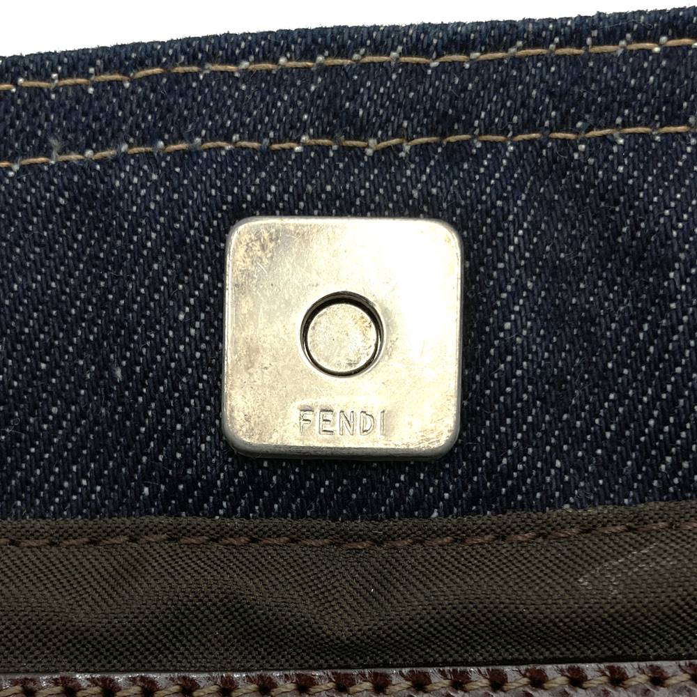 FENDI handbag tote bag denim leather navy women's men's fashion