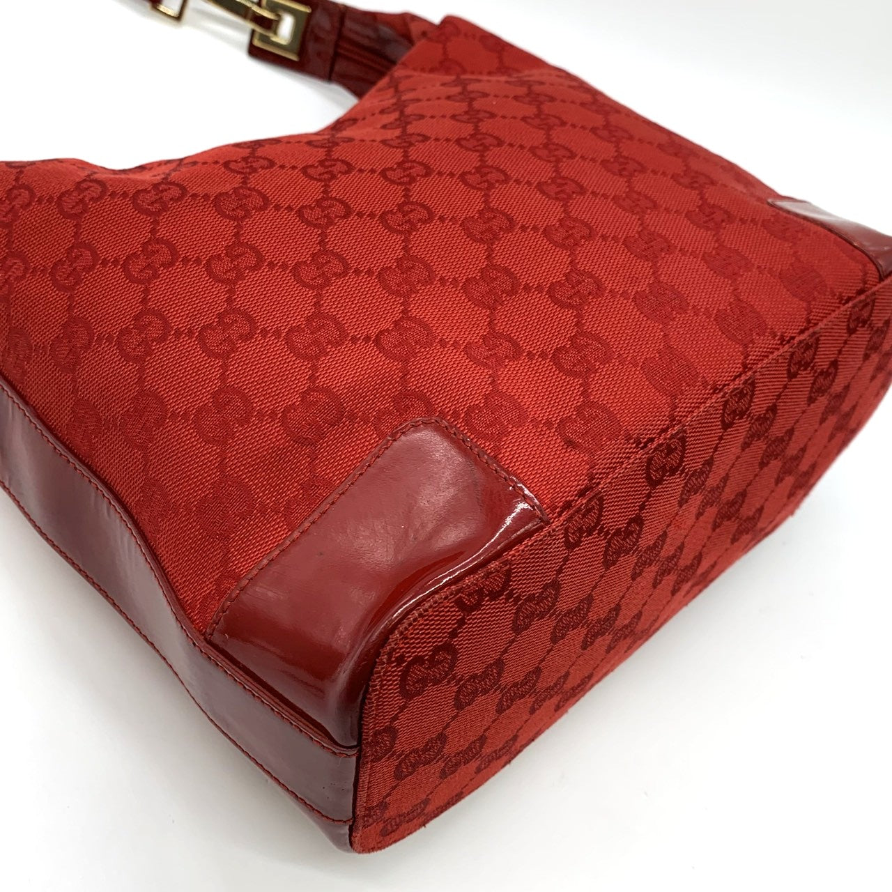 GUCCI 001 4204 Shoulder Bag GG Canvas Leather Red Women's