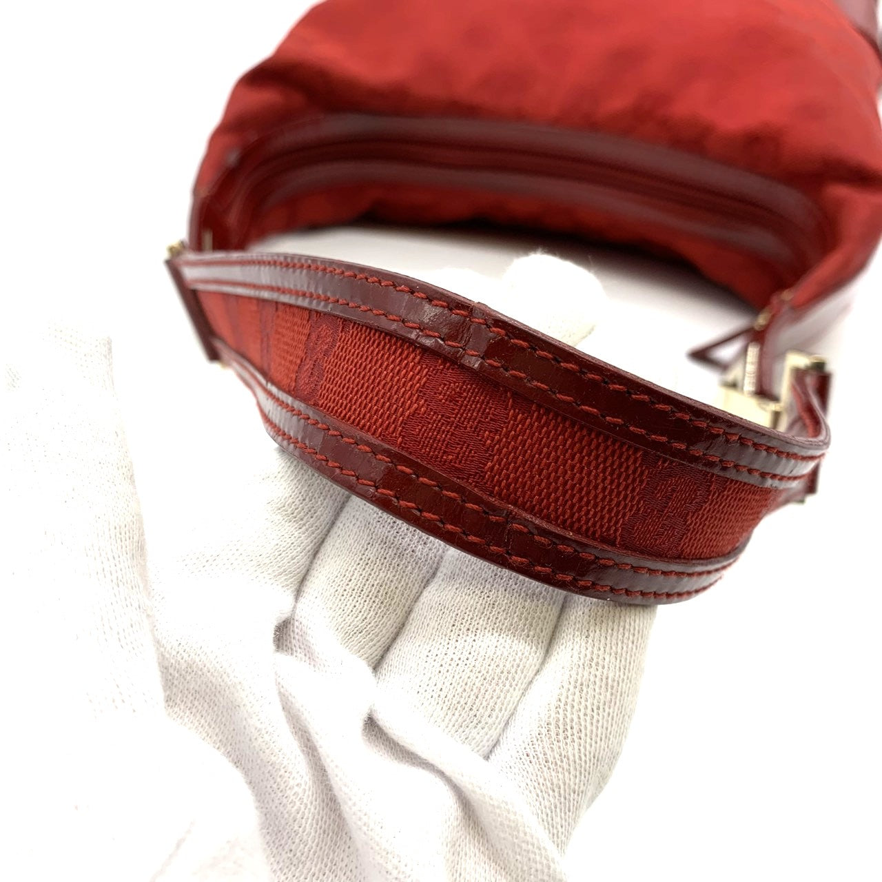 GUCCI 001 4204 Shoulder Bag GG Canvas Leather Red Women's