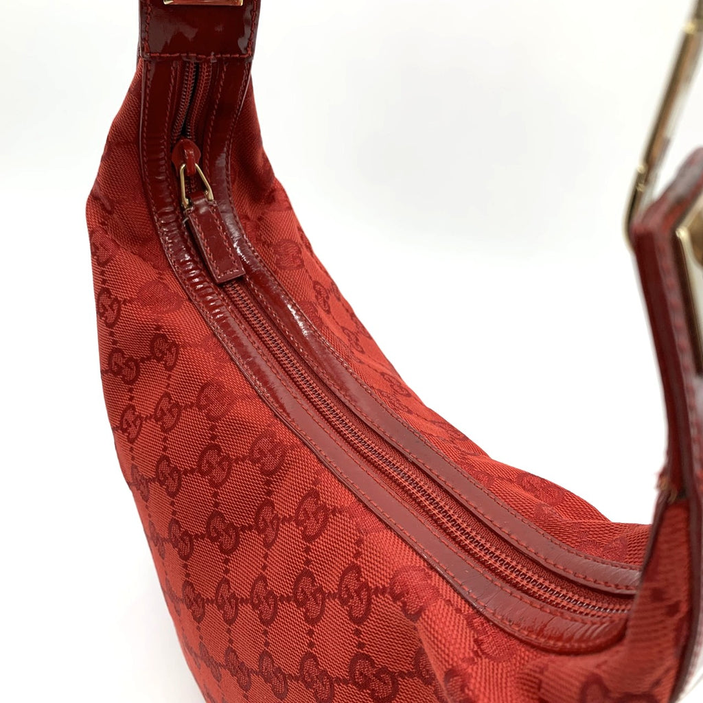 GUCCI 001 4204 Shoulder Bag GG Canvas Leather Red Women's