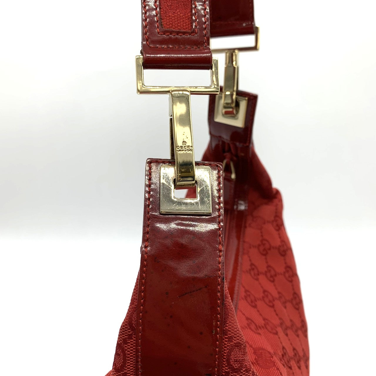 GUCCI 001 4204 Shoulder Bag GG Canvas Leather Red Women's