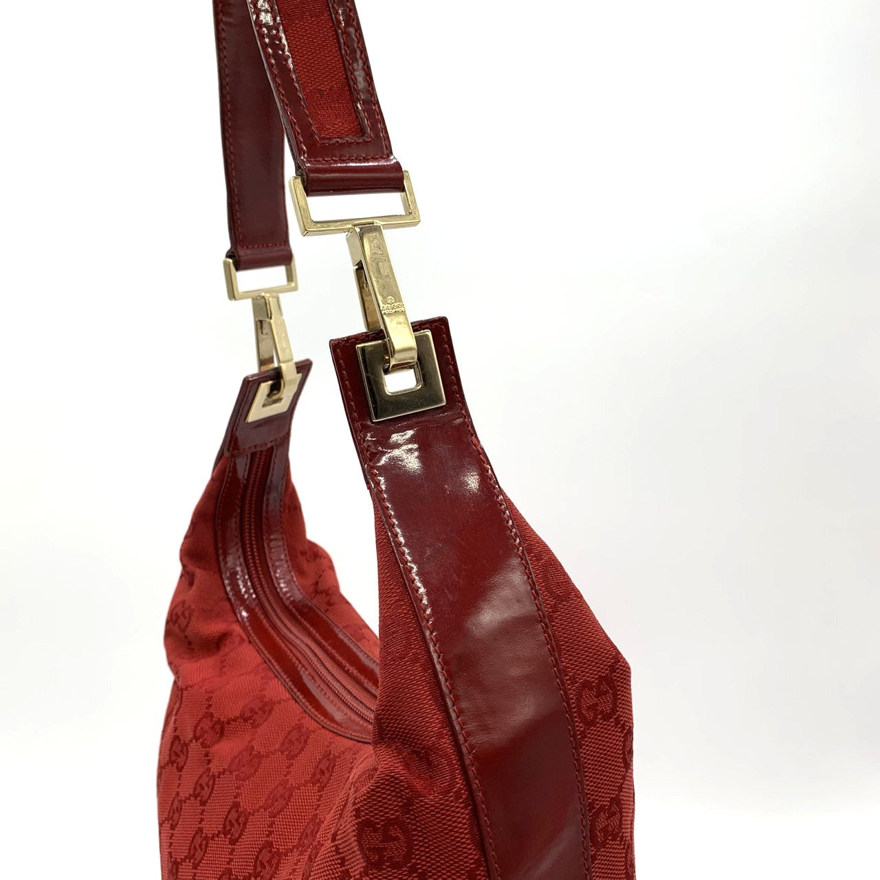 GUCCI 001 4204 Shoulder Bag GG Canvas Leather Red Women's