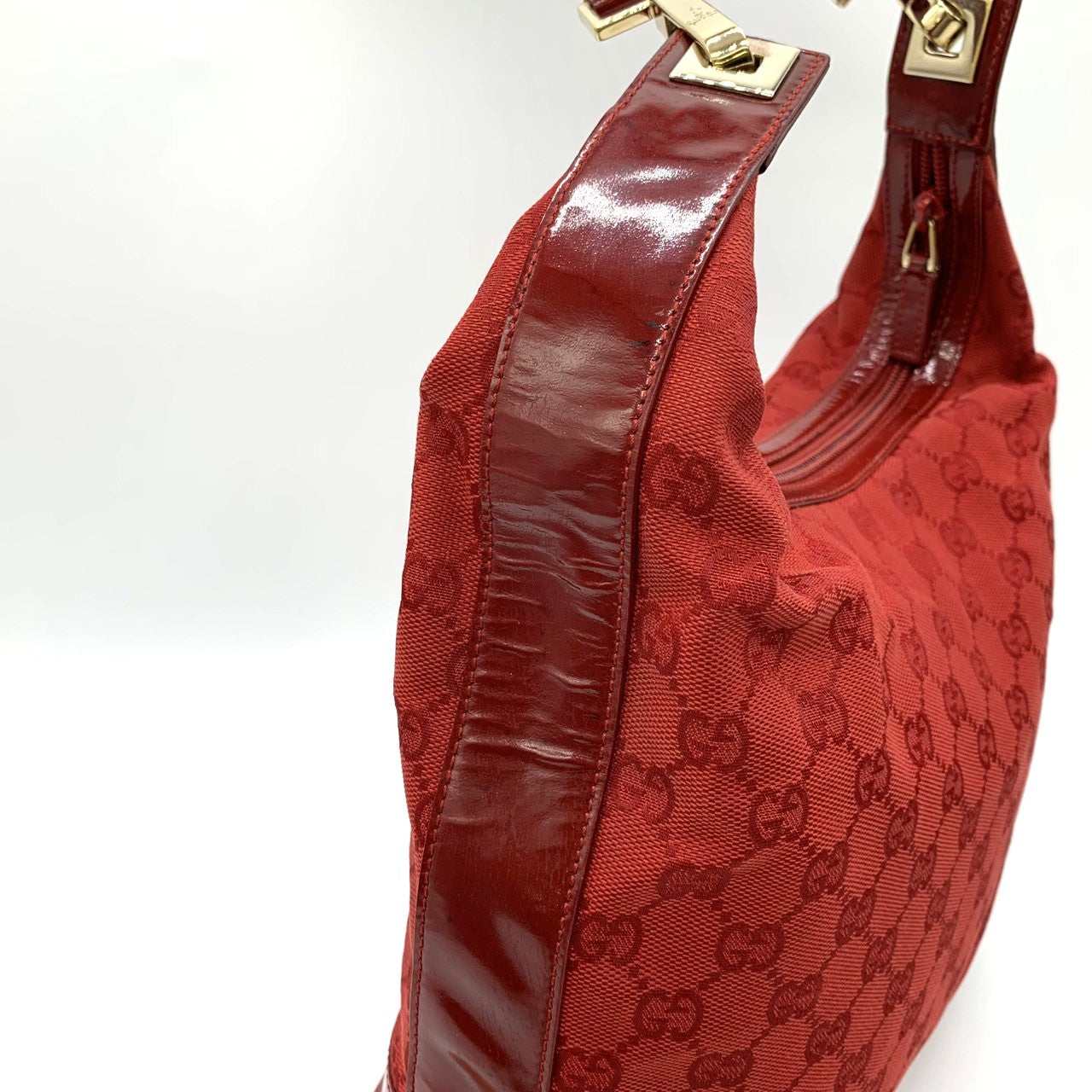 GUCCI 001 4204 Shoulder Bag GG Canvas Leather Red Women's