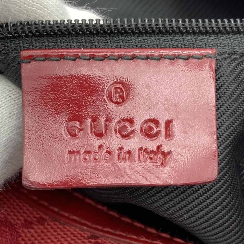 GUCCI 001 4204 Shoulder Bag GG Canvas Leather Red Women's
