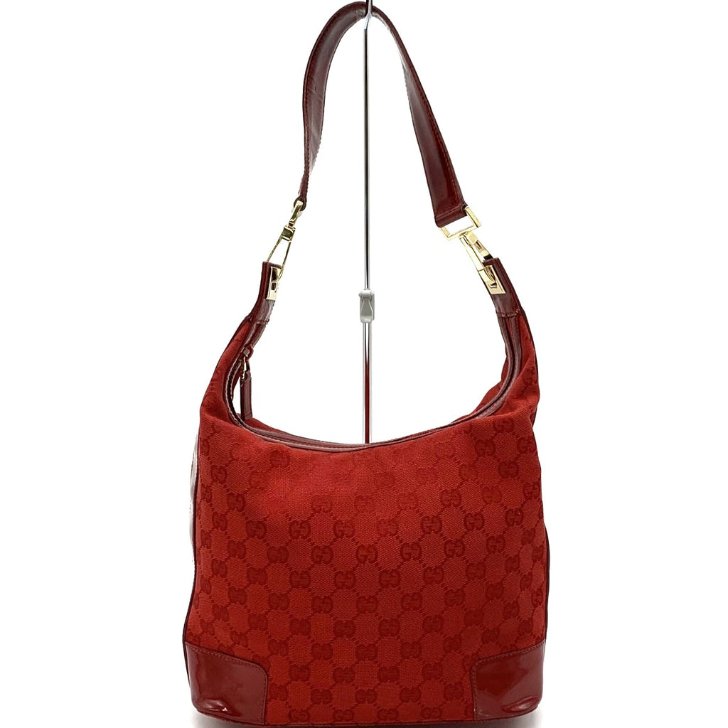 GUCCI 001 4204 Shoulder Bag GG Canvas Leather Red Women's