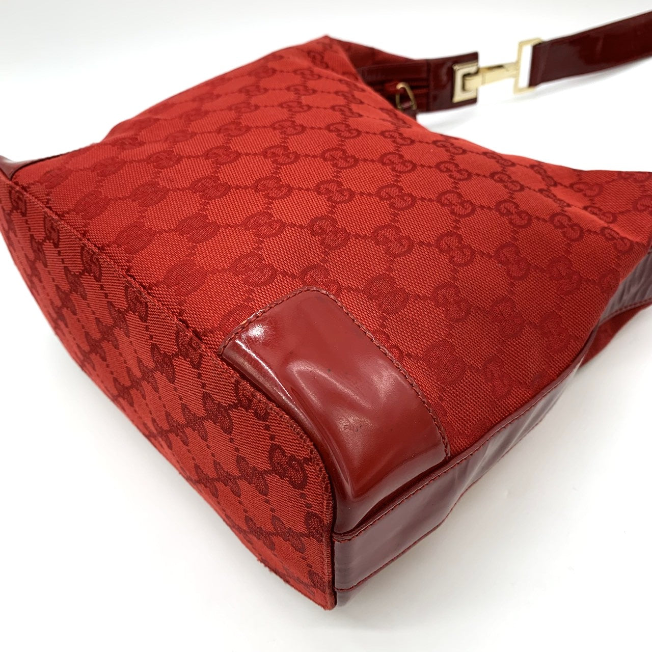 GUCCI 001 4204 Shoulder Bag GG Canvas Leather Red Women's