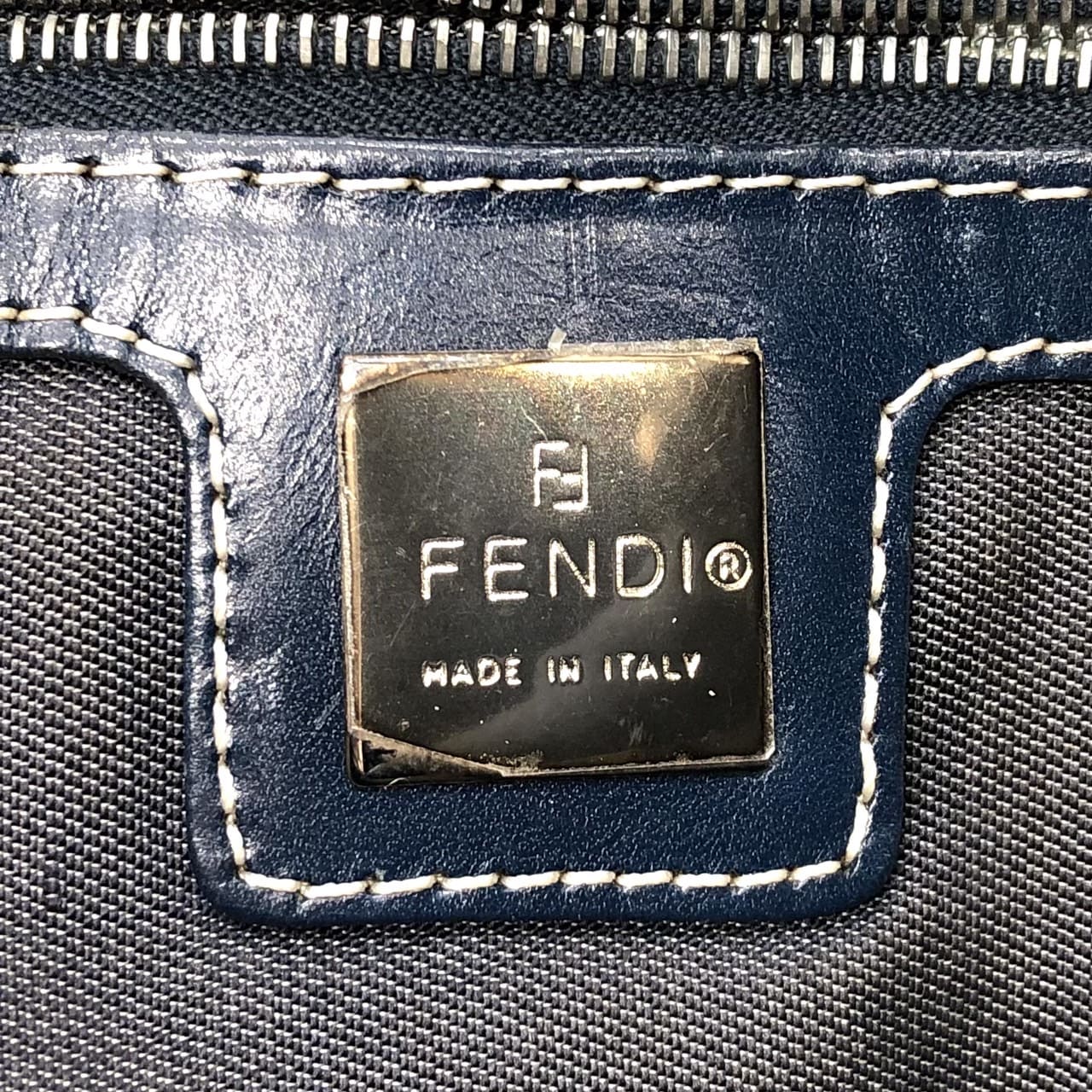 FENDI Mamma Bucket Marble Shoulder Bag Handbag Canvas Navy Denim Women's