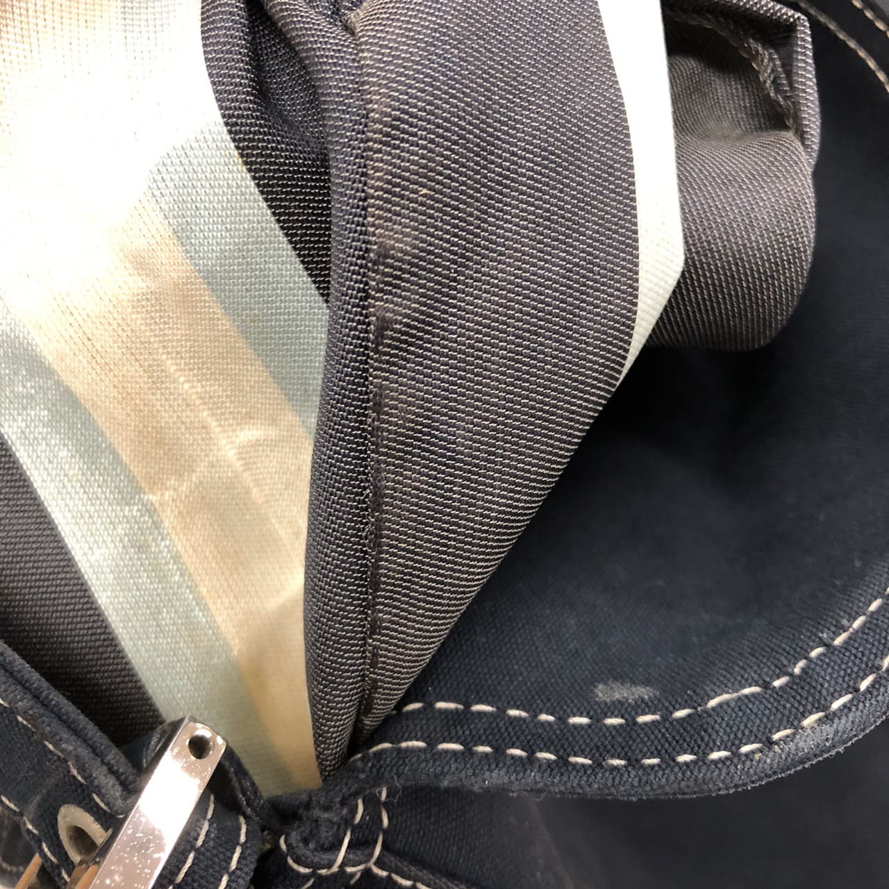 FENDI Mamma Bucket Marble Shoulder Bag Handbag Canvas Navy Denim Women's