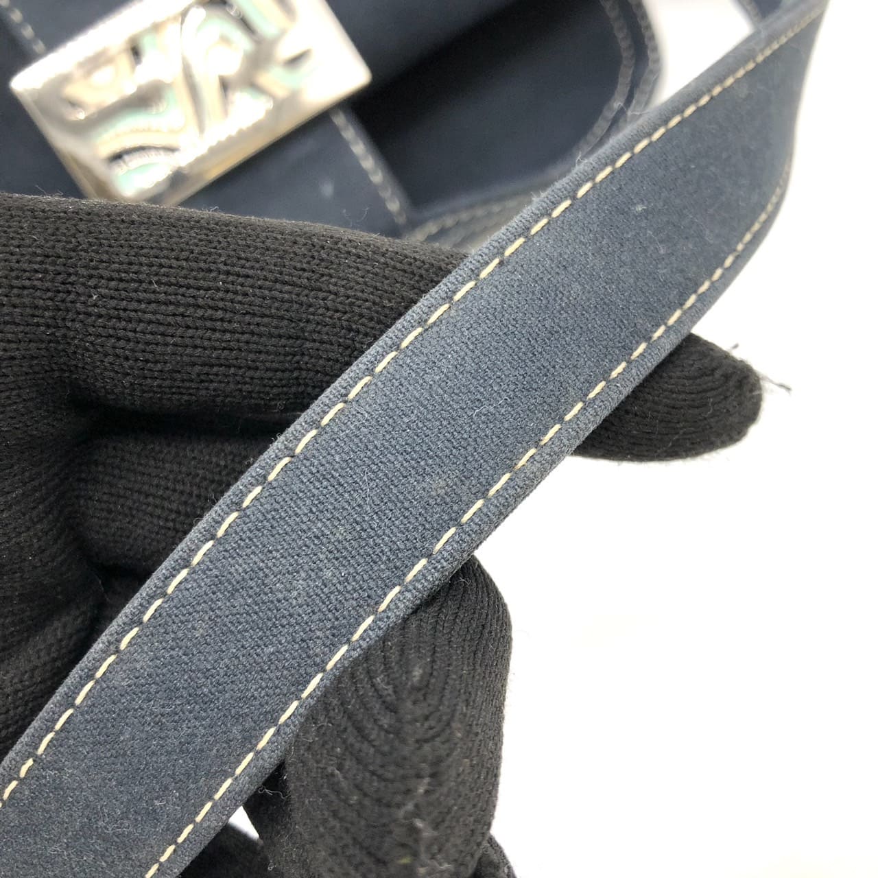 FENDI Mamma Bucket Marble Shoulder Bag Handbag Canvas Navy Denim Women's