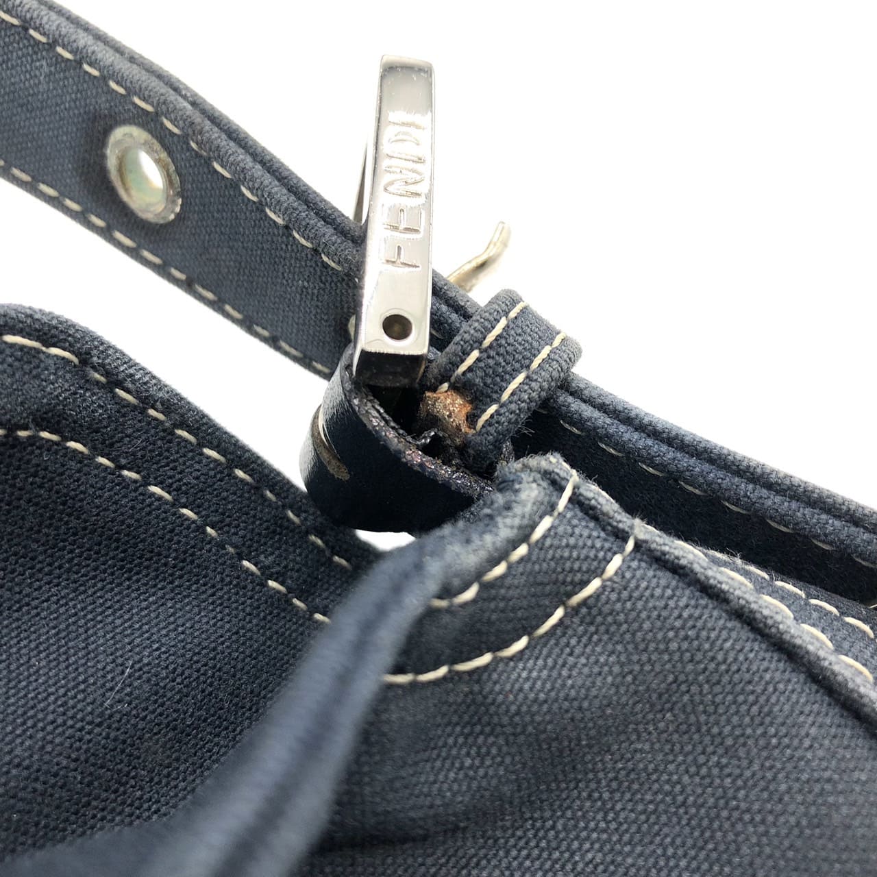 FENDI Mamma Bucket Marble Shoulder Bag Handbag Canvas Navy Denim Women's