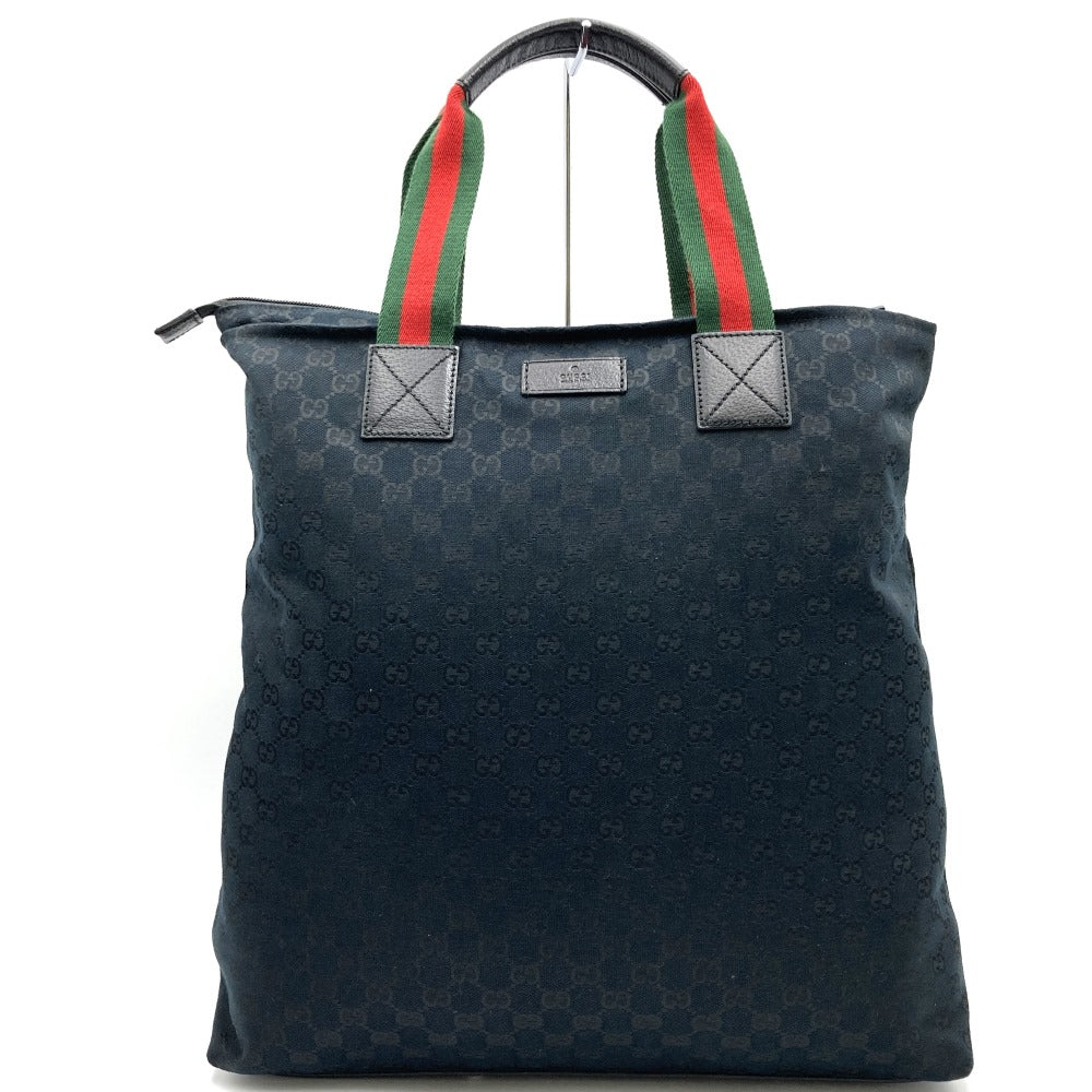 GUCCI 131233 Big Tote Bag, Handbag, Sherry Line, GG Canvas, Black, Men's and Women's PRE-OWNED