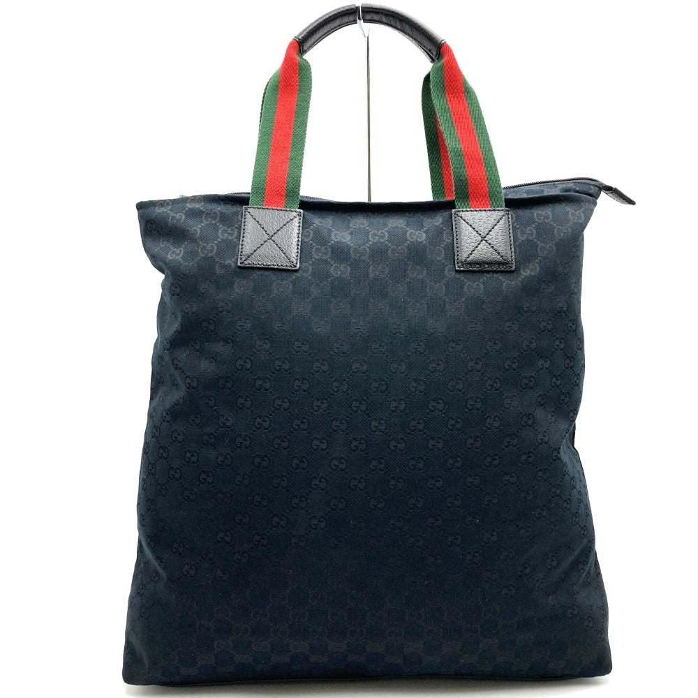 GUCCI 131233 Big Tote Bag, Handbag, Sherry Line, GG Canvas, Black, Men's and Women's PRE-OWNED