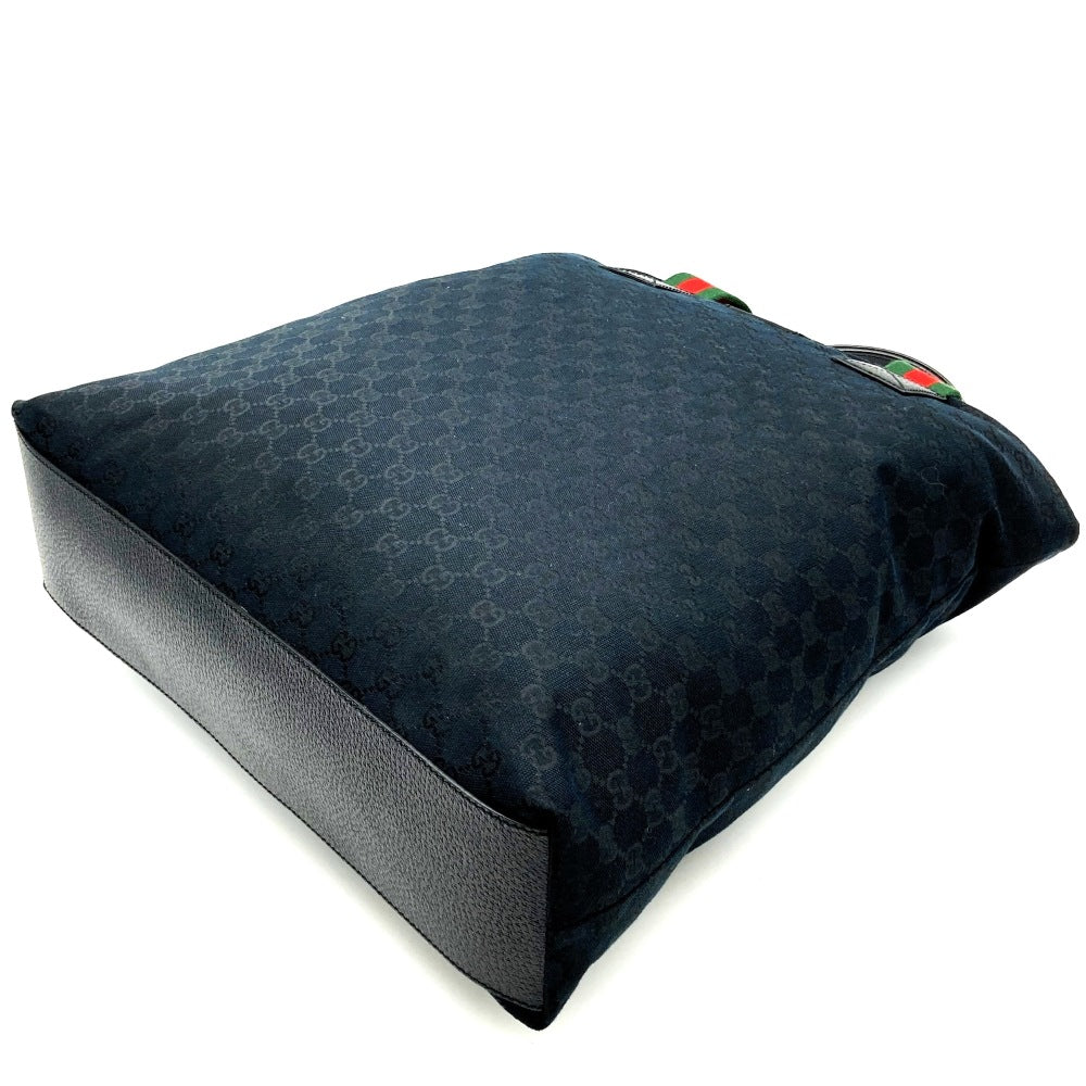 GUCCI 131233 Big Tote Bag, Handbag, Sherry Line, GG Canvas, Black, Men's and Women's PRE-OWNED