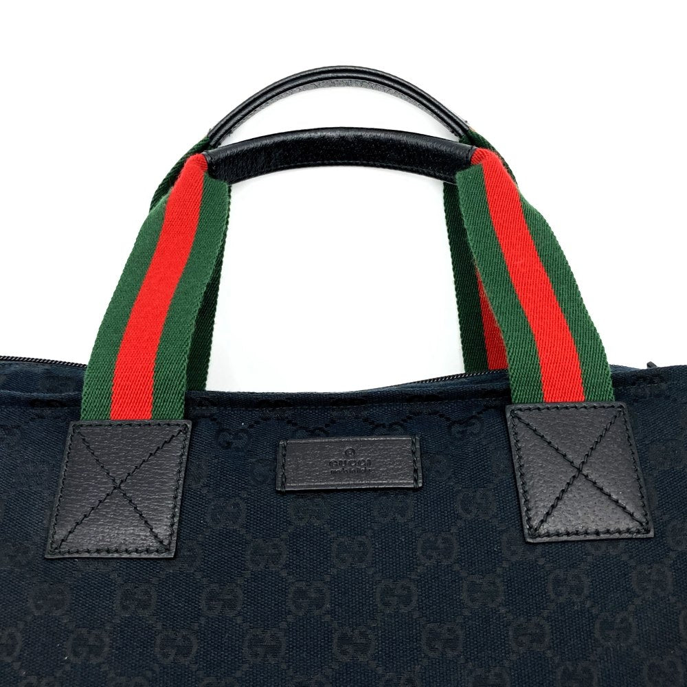 GUCCI 131233 Big Tote Bag, Handbag, Sherry Line, GG Canvas, Black, Men's and Women's PRE-OWNED
