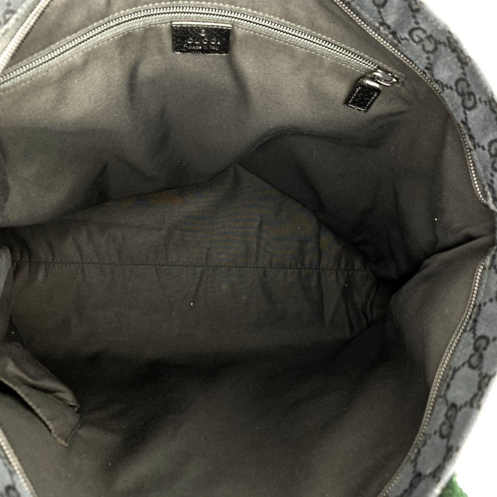 GUCCI 131233 Big Tote Bag, Handbag, Sherry Line, GG Canvas, Black, Men's and Women's PRE-OWNED