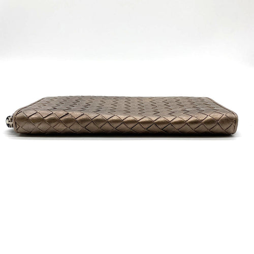 BOTTEGA VENETA Bottega Veneta Intrecciato Long Wallet, Round Zipper, Leather, Bronze, Brown, Gold, Women's Fashion