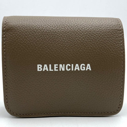 BALENCIAGA 594216 Bi-fold Wallet Compact Wallet Beige Greige Leather Women's Fashion Women's Men's USED