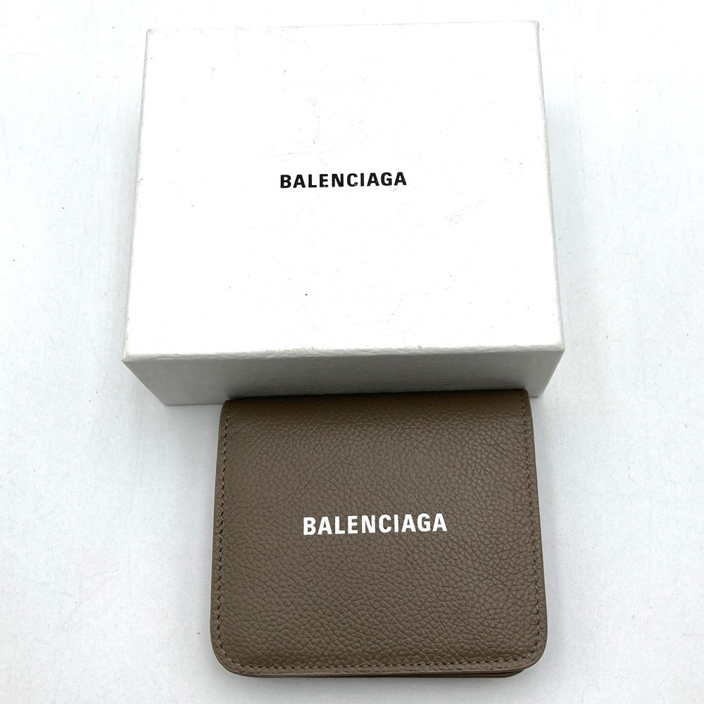 BALENCIAGA 594216 Bi-fold Wallet Compact Wallet Beige Greige Leather Women's Fashion Women's Men's USED