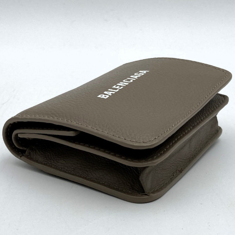 BALENCIAGA 594216 Bi-fold Wallet Compact Wallet Beige Greige Leather Women's Fashion Women's Men's USED