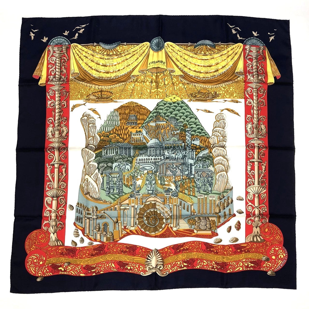 HERMES Carre 90 LATLANTIDE (Atlantis) Scarf, Silk, Navy, Women's PRE-OWNED