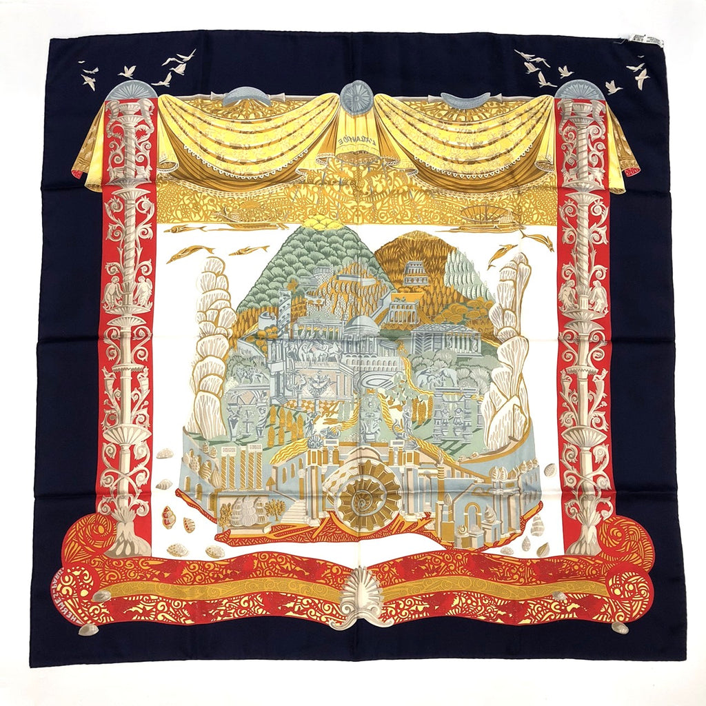 HERMES Carre 90 LATLANTIDE (Atlantis) Scarf, Silk, Navy, Women's PRE-OWNED
