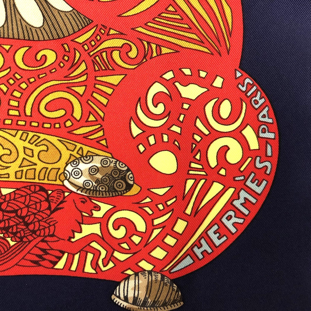 HERMES Carre 90 LATLANTIDE (Atlantis) Scarf, Silk, Navy, Women's PRE-OWNED