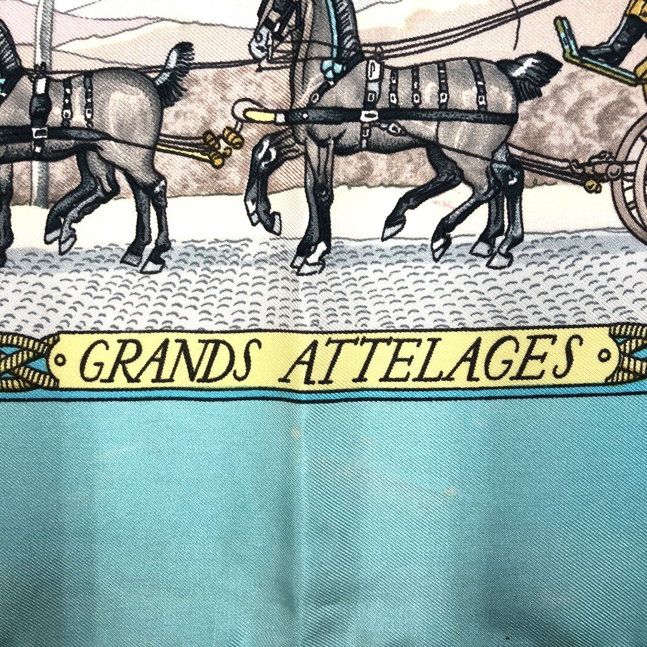 HERMES Carre 90 GRANDS ATTELAGES (Horses in Attire) Silk Scarf, Green, Women's