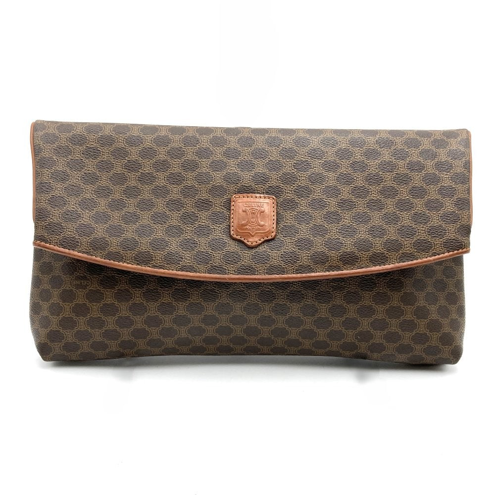 CELINE Vintage Clutch Bag Pouch Second Macadam Flap Type PVC Brown M07 Women's PRE-OWNED