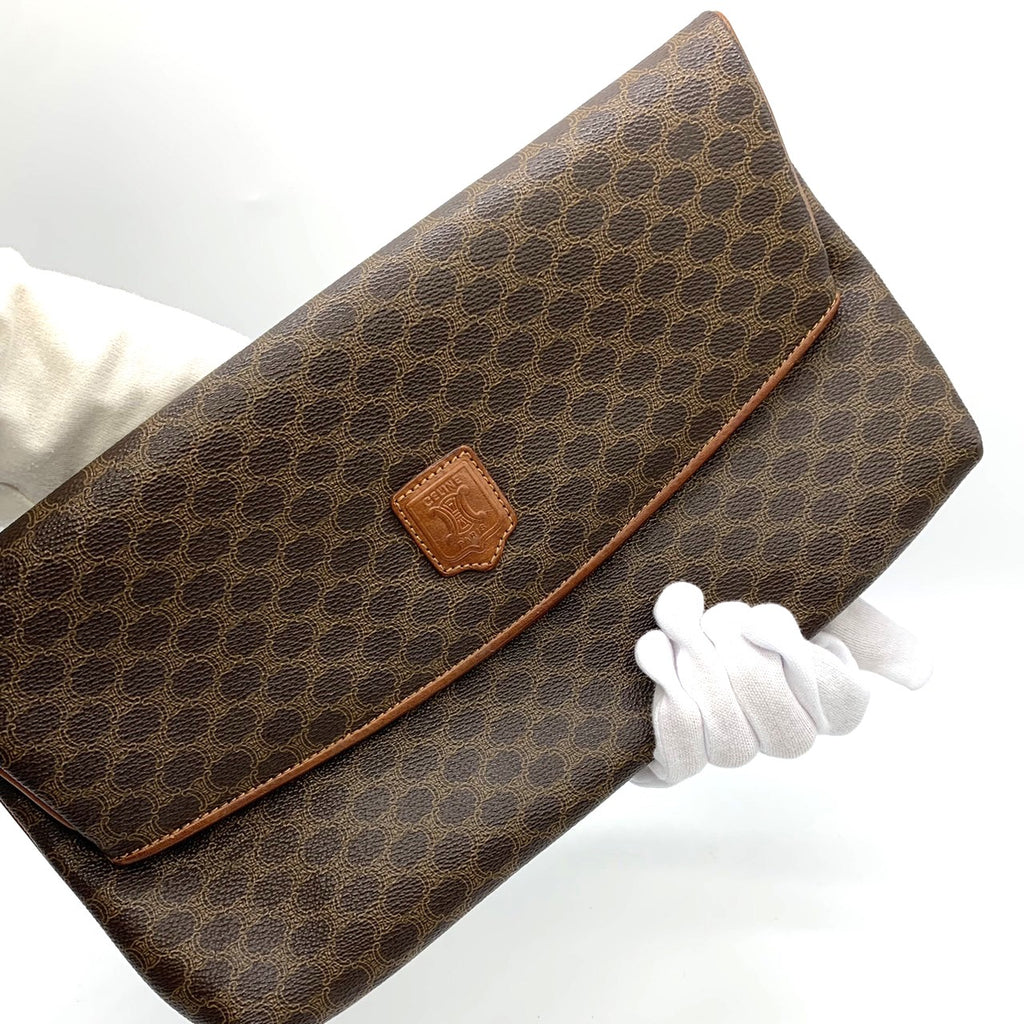 CELINE Vintage Clutch Bag Pouch Second Macadam Flap Type PVC Brown M07 Women's PRE-OWNED