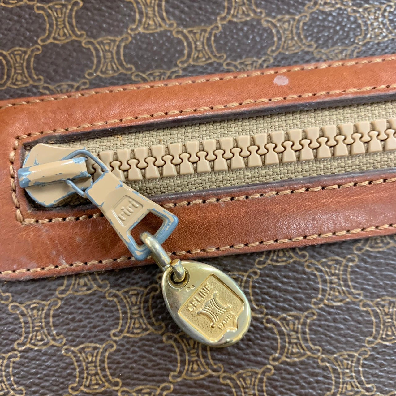 CELINE Vintage Clutch Bag Pouch Second Macadam Flap Type PVC Brown M07 Women's