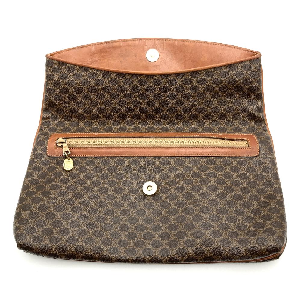 CELINE Vintage Clutch Bag Pouch Second Macadam Flap Type PVC Brown M07 Women's PRE-OWNED