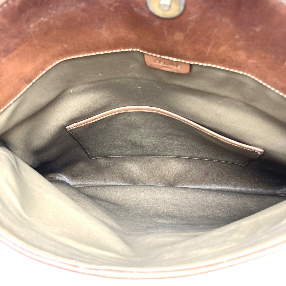 CELINE Vintage Clutch Bag Pouch Second Macadam Flap Type PVC Brown M07 Women's