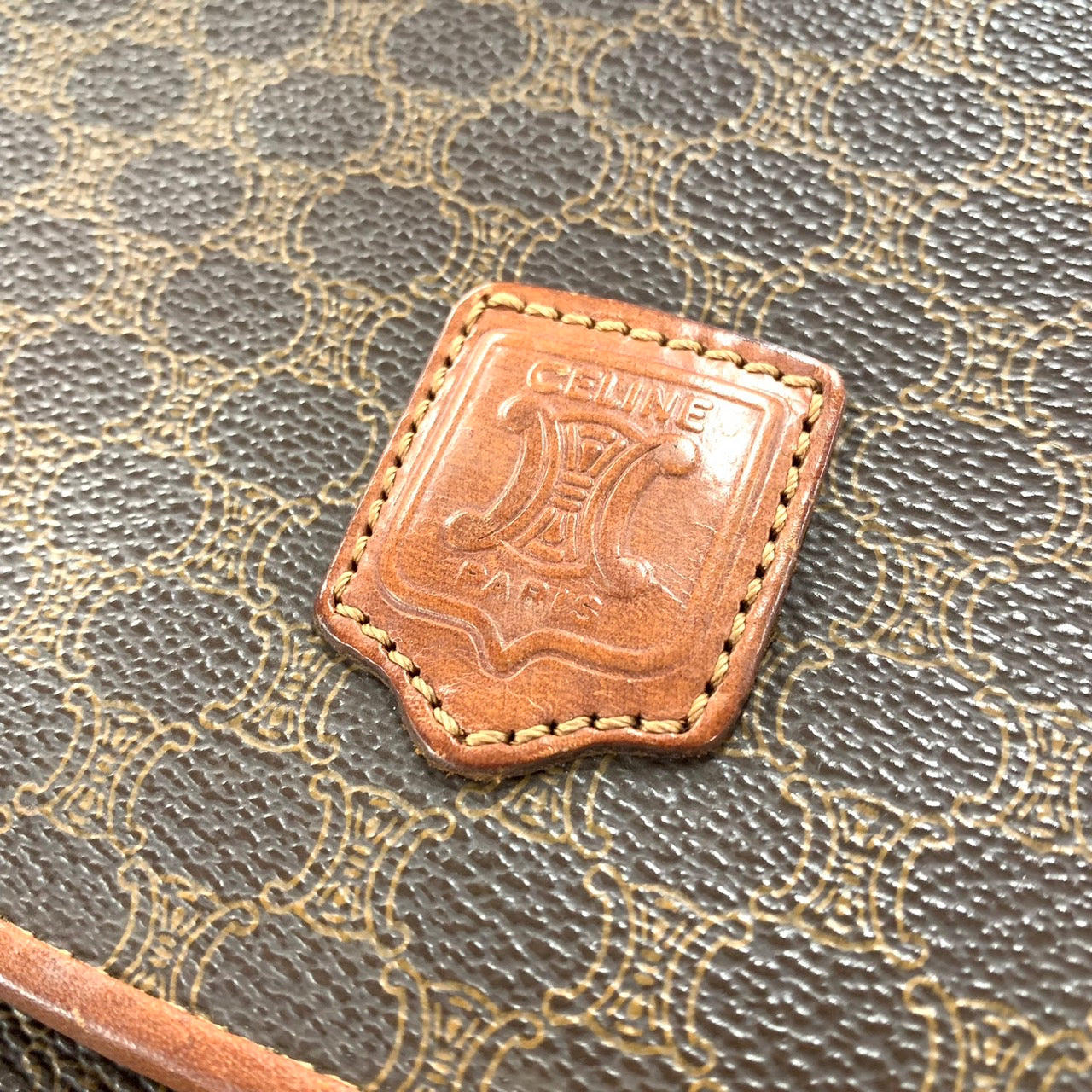 CELINE Vintage Clutch Bag Pouch Second Macadam Flap Type PVC Brown M07 Women's