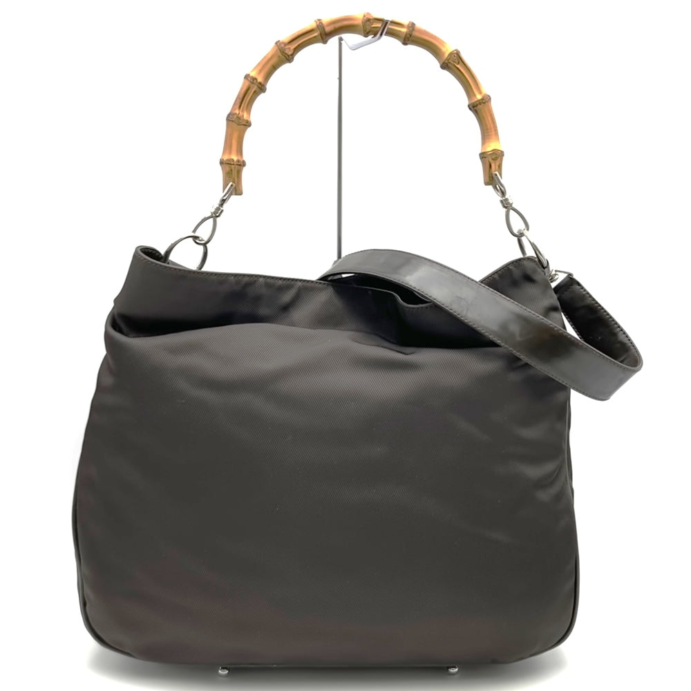 GUCCI 001 1705 Bamboo Shoulder Bag, Nylon Leather, Brown, Women's, Vintage, Old Brand, USED