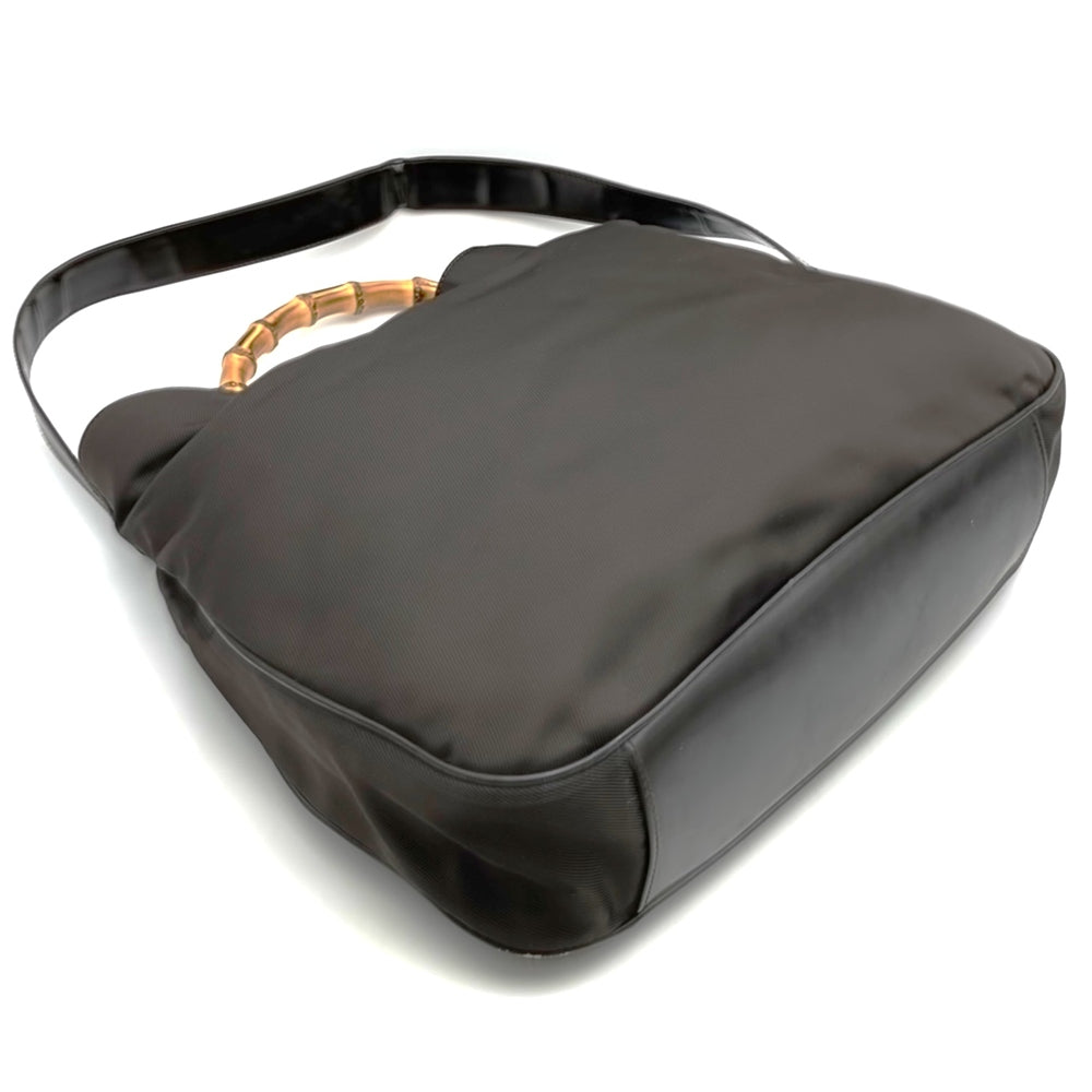 GUCCI 001 1705 Bamboo Shoulder Bag, Nylon Leather, Brown, Women's, Vintage, Old Brand, USED